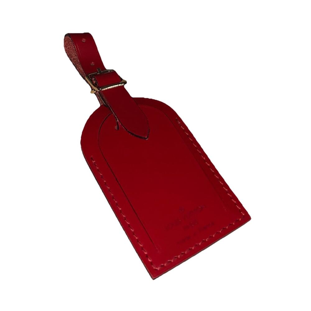 Louis Vuitton Red Leather Luggage Name Tag Goldtone Buckle🔥